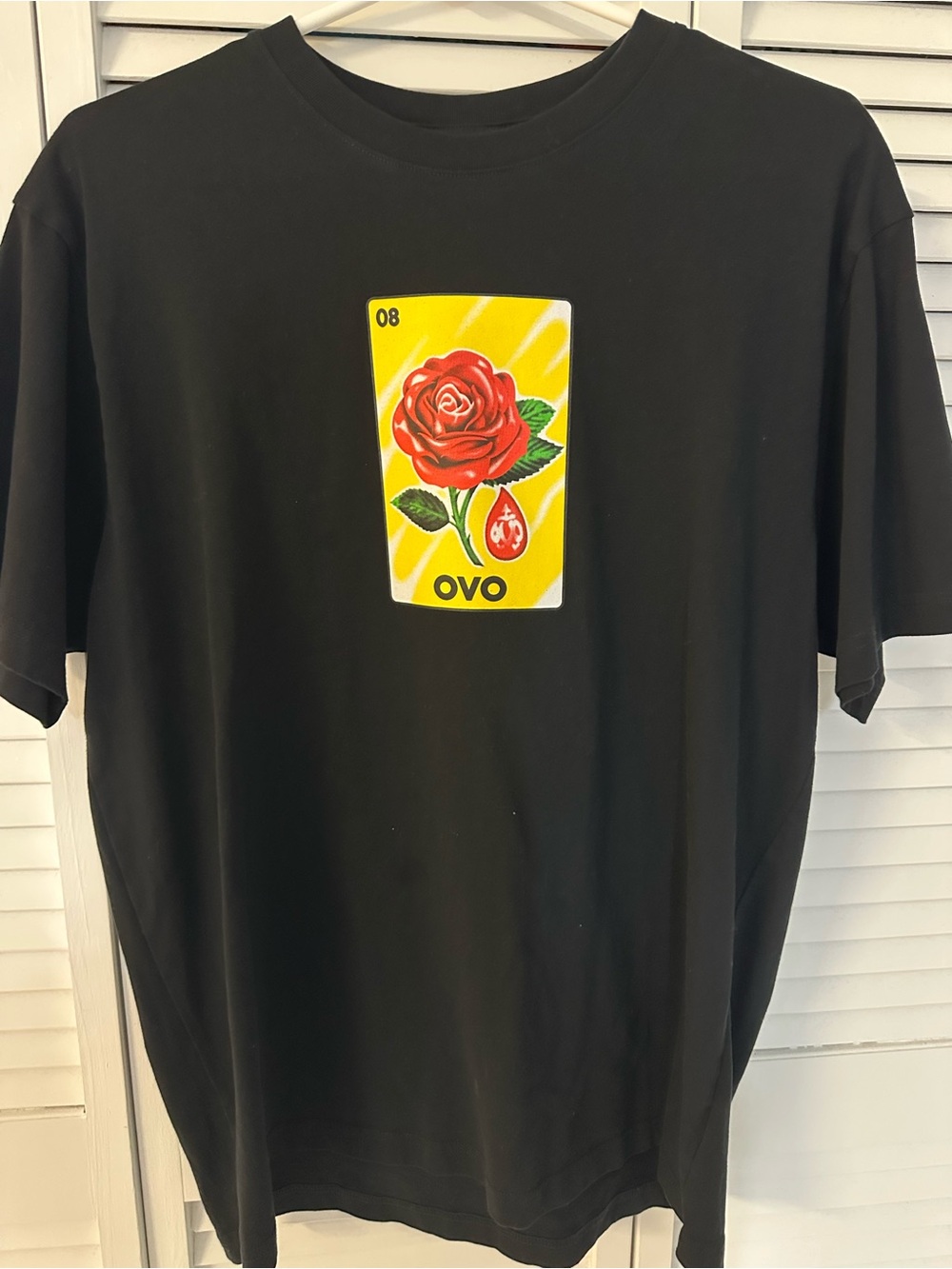 OVO Black Short Sleeve Tee with Yellow Rose Card Graphic